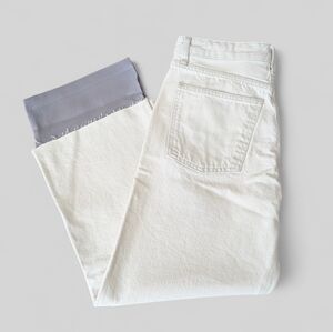 Zara Denim with Fabric Trim Raw Hem Jeans Ankle Cropped Sze 4 Small NWOT